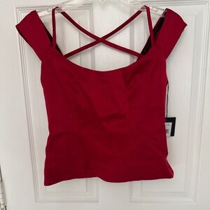Nanette Lepore Twisted Romance Scarlet Red Satin Criss-Cross Top Sz 6 NWT